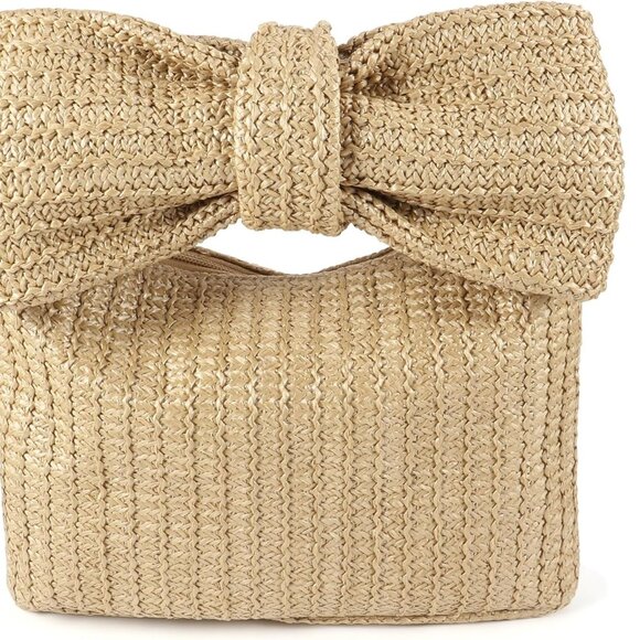 Boho Straw Woven Beach Clutch Purse with Big Bowknot for Women - Picture 1 of 8